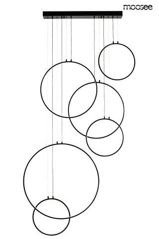 LAMPA WISZĄCA LUMINOS, CZARNA, LED, 6 RINGÓW, KASKADA, MOOSEE, NOWOCZESNA