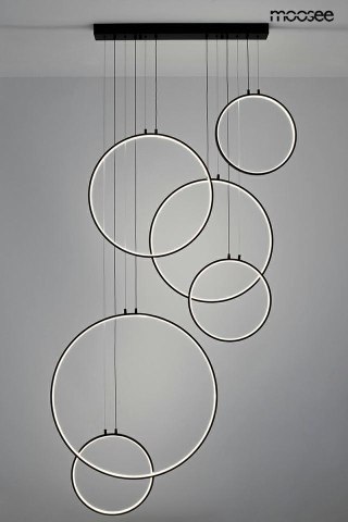 LAMPA WISZĄCA LUMINOS, CZARNA, LED, 6 RINGÓW, KASKADA, MOOSEE, NOWOCZESNA