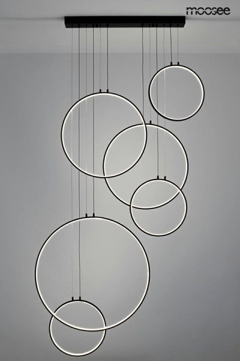 LAMPA WISZĄCA LUMINOS, CZARNA, LED, 6 RINGÓW, KASKADA, MOOSEE, NOWOCZESNA