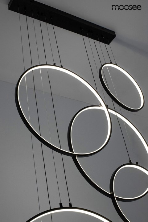 LAMPA WISZĄCA LUMINOS, CZARNA, LED, 6 RINGÓW, KASKADA, MOOSEE, NOWOCZESNA