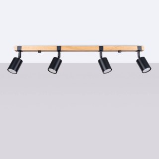 LAMPA SUFITOWA PLAFON NORDICA, 4xGU10, CZARNA, DREWNO, STYL SKANDYNAWSKI