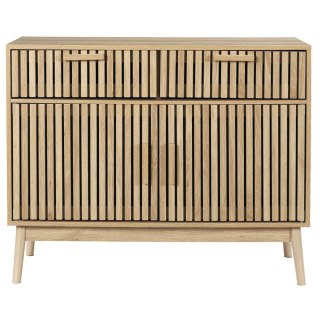 KOMODA SCANDI, DĄB, 2 SZUFLADY, 2 SZAFKI, DO SALONU, LAMELE, POJEMNA 100 CM