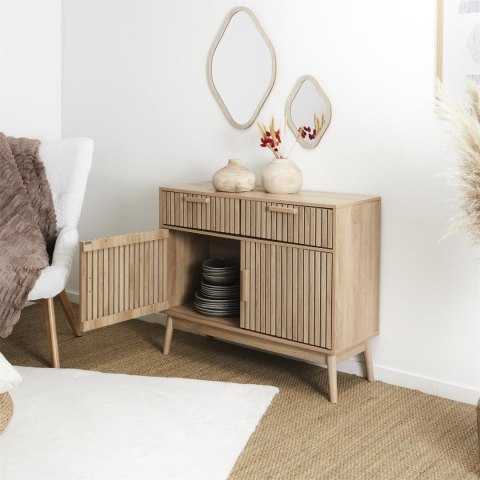 KOMODA SCANDI, DĄB, 2 SZUFLADY, 2 SZAFKI, DO SALONU, LAMELE, POJEMNA 100 CM