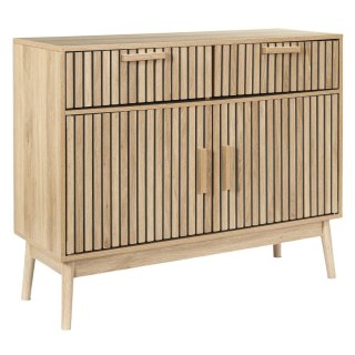 KOMODA SCANDI, DĄB, 2 SZUFLADY, 2 SZAFKI, DO SALONU, LAMELE, POJEMNA 100 CM