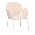 BEŻOWE KRZESŁO MODERN GLAMOUR Z PODŁOKIETNIKAMI, DO JADALNI, TKANINA BOUCLE