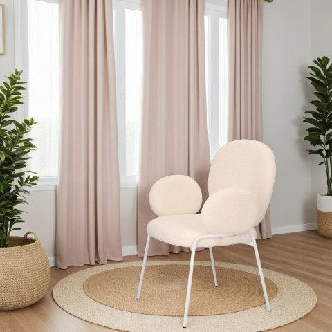 BEŻOWE KRZESŁO MODERN GLAMOUR Z PODŁOKIETNIKAMI, DO JADALNI, TKANINA BOUCLE