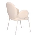 BEŻOWE KRZESŁO MODERN GLAMOUR Z PODŁOKIETNIKAMI, DO JADALNI, TKANINA BOUCLE