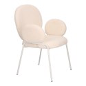 BEŻOWE KRZESŁO MODERN GLAMOUR Z PODŁOKIETNIKAMI, DO JADALNI, TKANINA BOUCLE