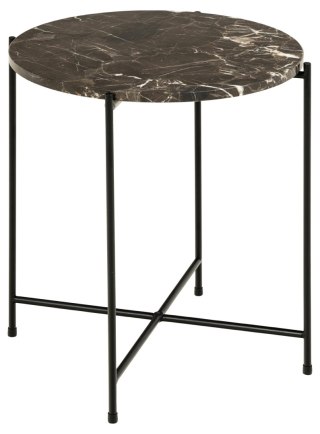 BRĄZOWY MARMUROWY STOLIK KAWOWY, OKRĄGŁY, CZARNY METAL, GLAMOUR, DO SALONU