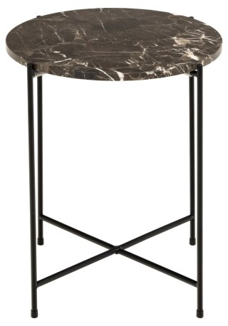 BRĄZOWY MARMUROWY STOLIK KAWOWY, OKRĄGŁY, CZARNY METAL, GLAMOUR, DO SALONU