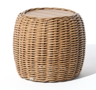 EKSKLUZYWNY OKRĄGŁY STOLIK OGRODOWY - MAJE NATURAL, BECZKA, PLECIONKA, DREWNO, BOHO, 60 CM