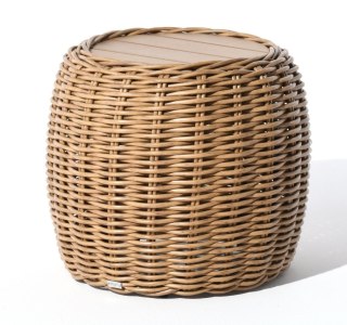 EKSKLUZYWNY OKRĄGŁY STOLIK OGRODOWY - MAJE NATURAL, BECZKA, PLECIONKA, DREWNO, BOHO, 60 CM