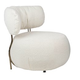 BIAŁY OKRĄGŁY FOTEL GLAMOUR, BRĄZ, DO SALONU, ELEGANCKI, WYGODNY