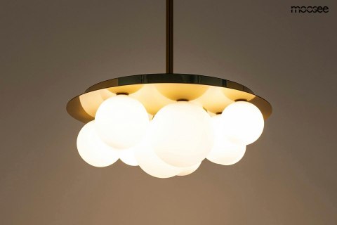 LAMPA WISZĄCA MOOSEE AUREOLA, ZŁOTA, SZKLANE KLOSZE, GLAMOUR, DO SALONU