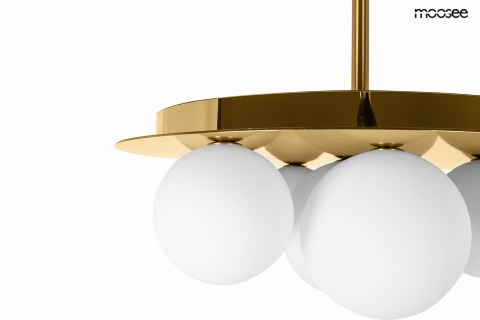 LAMPA WISZĄCA MOOSEE AUREOLA, ZŁOTA, SZKLANE KLOSZE, GLAMOUR, DO SALONU