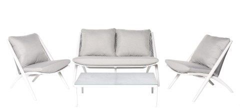 BIAŁY ZESTAW MEBLI OGRODOWYCH BERI, SOFA, FOTELE, STOLIK, NA TARAS, KOMPLET BIAŁY ZESTAW MEBLI OGRODOWYCH BERI, SOFA, FOTELE, STOLIK, NA TARAS, KOMPLET