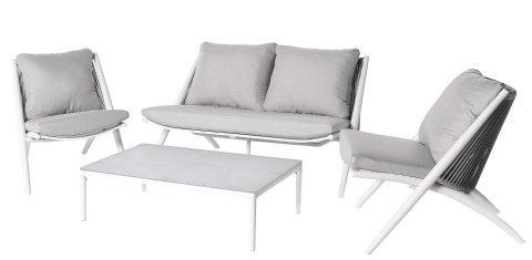 BIAŁY ZESTAW MEBLI OGRODOWYCH BERI, SOFA, FOTELE, STOLIK, NA TARAS, KOMPLET BIAŁY ZESTAW MEBLI OGRODOWYCH BERI, SOFA, FOTELE, STOLIK, NA TARAS, KOMPLET