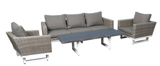 EKSKLUZYWNY ZESTAW OGRODOWY ABA, SOFA, 2 FOTELE, STOLIK, TECHNORATTAN, NA TARAS