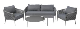 SZARY ZESTAW MEBLI OGRODOWYCH - SERENITY, SOFA, FOTELE, STOLIKI, EKSKLUZYWNY, TKANINA