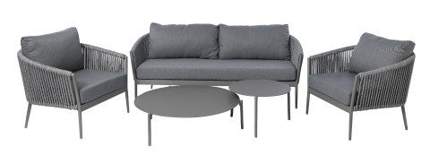 SZARY ZESTAW MEBLI OGRODOWYCH - SERENITY, SOFA, FOTELE, STOLIKI, EKSKLUZYWNY, TKANINA SZARY ZESTAW MEBLI OGRODOWYCH - SERENITY, SOFA, FOTELE, STOLIKI, EKSKLUZYWNY, TKANINA