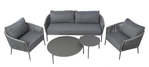 SZARY ZESTAW MEBLI OGRODOWYCH - SERENITY, SOFA, FOTELE, STOLIKI, EKSKLUZYWNY, TKANINA SZARY ZESTAW MEBLI OGRODOWYCH - SERENITY, SOFA, FOTELE, STOLIKI, EKSKLUZYWNY, TKANINA