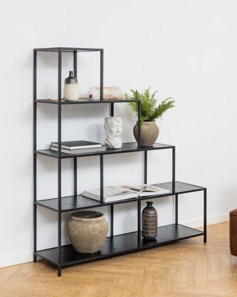 CZARNY REGAŁ SCHODKOWY DENMARK, METALOWY, 150 CM, LOFT, INDUSTRIALNY CZARNY REGAŁ SCHODKOWY DENMARK, METALOWY, 150 CM, LOFT, INDUSTRIALNY