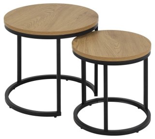 ZESTAW 2 STOLIKÓW KAWOWYCH LOFT, OKRĄGŁE, CZARNY METAL, DĄB, 2w1, 45 CM