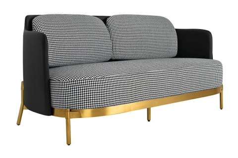 EKSKLUZYWNA SOFA GLAMOUR, PEPITKA, ZŁOTY METAL, ELEGANCKA, CZARNO-BIAŁA