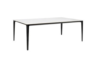 DUŻY BIAŁY STÓŁ GLAMOUR, CZARNE NOGI, MARMUR, DO JADALNI, ELEGANCKI, 200 CM