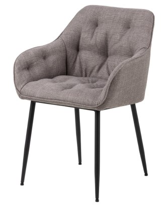 JASNE SZARE KRZESŁO GLAMOUR DO SALONU, Z PODŁOKIETNIKAMI, PIKOWANE, METAL