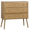 KOMODA SORENA, 3 SZUFLADY, RATTAN, STYL BOHO, JASNY DĄB, DREWNO, SALON