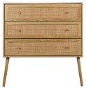 KOMODA SORENA, 3 SZUFLADY, RATTAN, STYL BOHO, JASNY DĄB, DREWNO, SALON