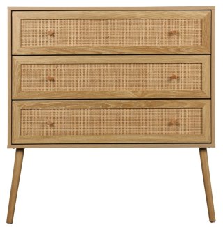 KOMODA SORENA, 3 SZUFLADY, RATTAN, STYL BOHO, JASNY DĄB, DREWNO, SALON