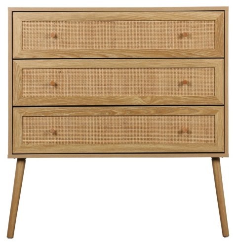KOMODA SORENA, 3 SZUFLADY, RATTAN, STYL BOHO, JASNY DĄB, DREWNO, SALON