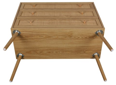 KOMODA SORENA, 3 SZUFLADY, RATTAN, STYL BOHO, JASNY DĄB, DREWNO, SALON