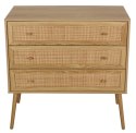KOMODA SORENA, 3 SZUFLADY, RATTAN, STYL BOHO, JASNY DĄB, DREWNO, SALON