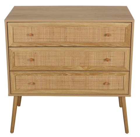 KOMODA SORENA, 3 SZUFLADY, RATTAN, STYL BOHO, JASNY DĄB, DREWNO, SALON