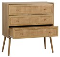 KOMODA SORENA, 3 SZUFLADY, RATTAN, STYL BOHO, JASNY DĄB, DREWNO, SALON