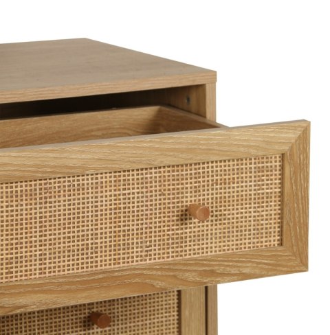 KOMODA SORENA, 3 SZUFLADY, RATTAN, STYL BOHO, JASNY DĄB, DREWNO, SALON
