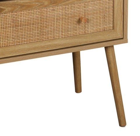 KOMODA SORENA, 3 SZUFLADY, RATTAN, STYL BOHO, JASNY DĄB, DREWNO, SALON