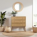 KOMODA SORENA, 3 SZUFLADY, RATTAN, STYL BOHO, JASNY DĄB, DREWNO, SALON