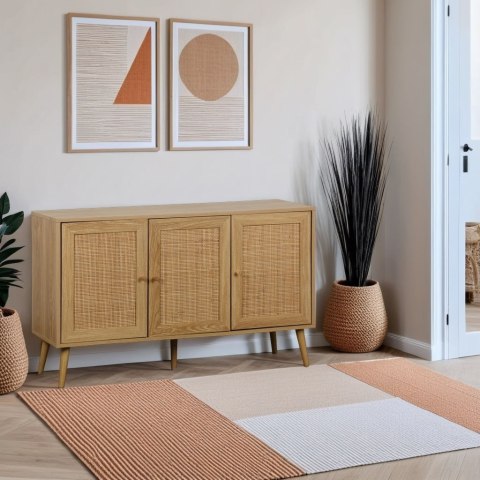 KOMODA SORENA, BOHO, RATTAN, DĄB, DREWNO, SZAFKA, 3 DRZWI, DO SALONU