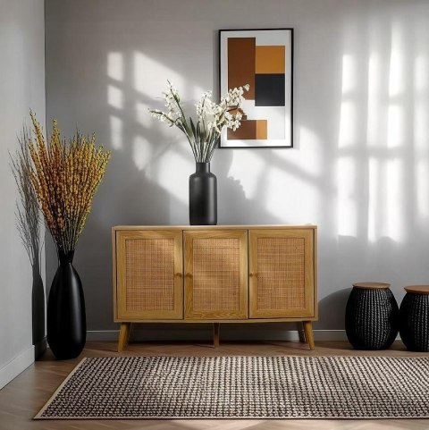 KOMODA SORENA, BOHO, RATTAN, DĄB, DREWNO, SZAFKA, 3 DRZWI, DO SALONU