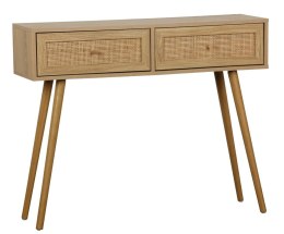 KONSOLA SORENA, 2 SZUFLADY, RATTAN, BOHO, DĄB, DREWNIANE NOGI, NOWOCZESNA