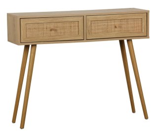 KONSOLA SORENA, 2 SZUFLADY, RATTAN, BOHO, DĄB, DREWNIANE NOGI, NOWOCZESNA
