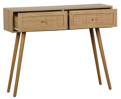 KONSOLA SORENA, 2 SZUFLADY, RATTAN, BOHO, DĄB, DREWNIANE NOGI, NOWOCZESNA