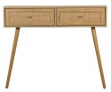 KONSOLA SORENA, 2 SZUFLADY, RATTAN, BOHO, DĄB, DREWNIANE NOGI, NOWOCZESNA