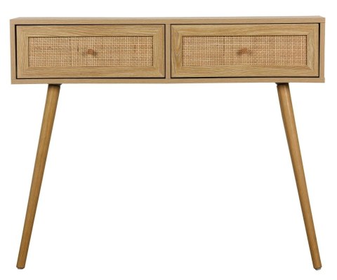 KONSOLA SORENA, 2 SZUFLADY, RATTAN, BOHO, DĄB, DREWNIANE NOGI, NOWOCZESNA