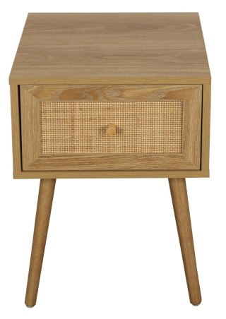 SZAFKA NOCNA SORENA, BOHO, RATTAN, DĄB, DREWNIANE NOGI, SZUFLADA