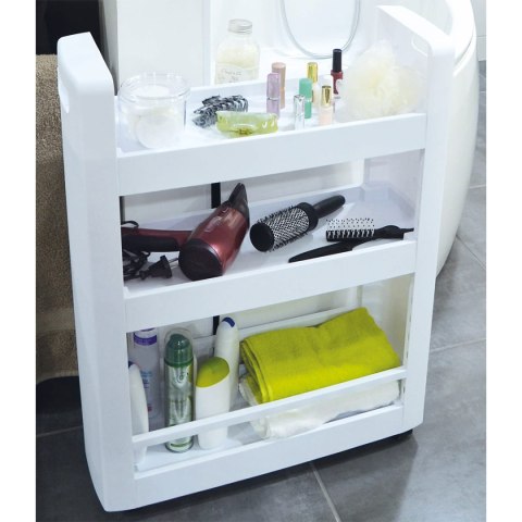 SZAFKA NA KÓŁKACH MINIMA, REGAŁ MOBILNY, BIAŁA, WĄSKA, DO ŁAZIENKI, KUCHNI